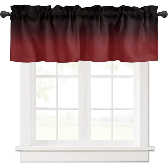 Curtain Valance for Windows Red and Black Ombre Rod Pocket Valance Window Treatments 1 Panel Gradient Gradual Color Short Curtains for Kitchen Windows Bathroom Bedroom 54 x 18 inch