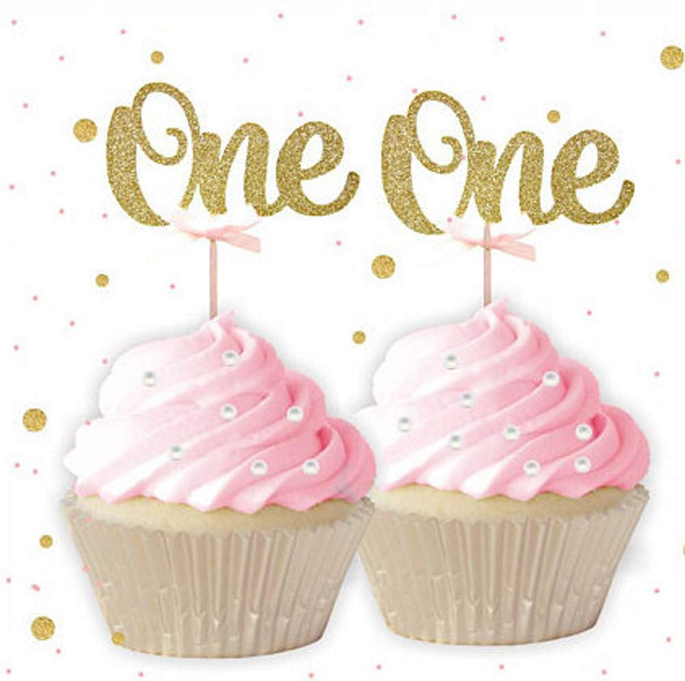 Pink and Gold First Birthday Decorations Glitter Gold Number Cupcake Toppers First Birthday Party Decorations Pink Gold Birthday Party Decor