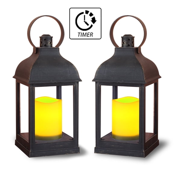 2pack LED  lantern H9" with flameless candle black  lantern outdoor/indoor with timer  ON/OFF/TIMER switch by 3AAA battery(not include)
