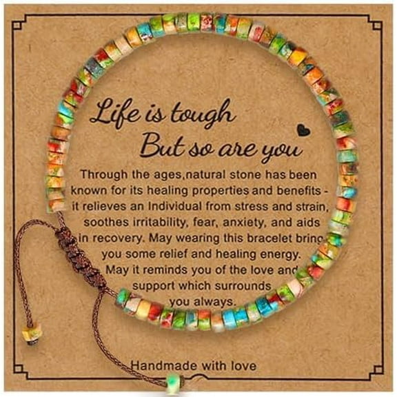Bracelets for Women : Inspirational Natural Stone Bracelets - Get Well Soon Present - Spiritual Present Thoughtful Gift for Friends Sister, Life is Tough But So are You Bracelet