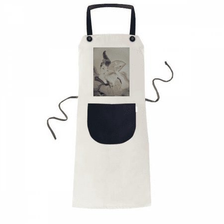 

Beauty Folding Fan Chinese Painting Apron Adjustable Bib Cotton Linen BBQ Kitchen Pocket Pinafore