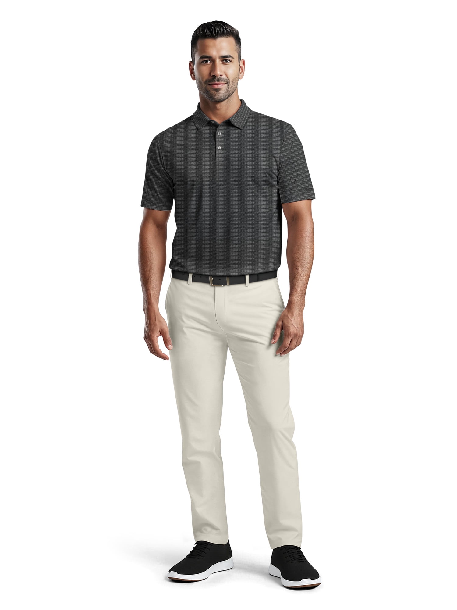 Ben Hogan Men's & Big Men's Performance Eco Mini Geo Jacquard Short Sleeve Polo Shirt, up to 5XL