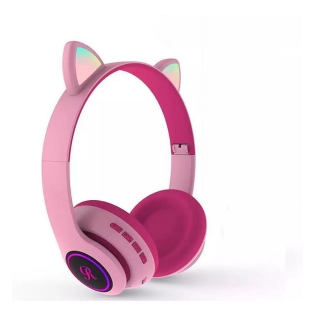 Auriculares Bluetooth con orejas de gato y luces inalámbricas Pink-F