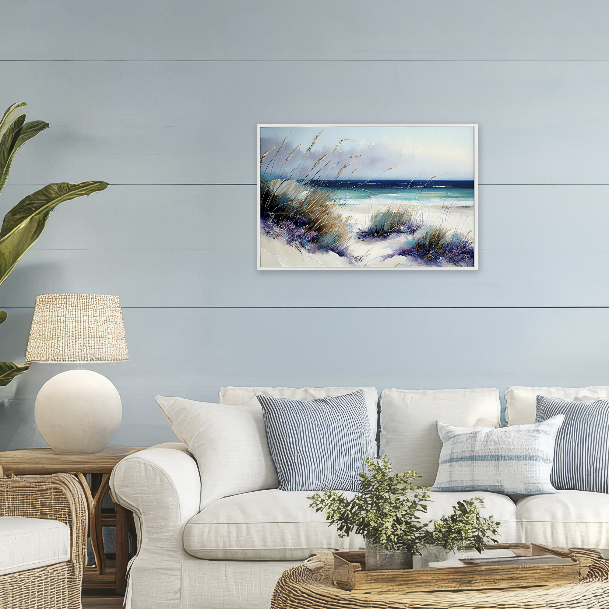 Euphoria Beach Dunes White Framed Giclee Art, design by Sasha