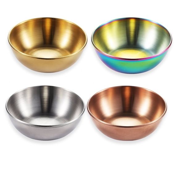 Ziuscore Pack of 4 Stainless Steel Sauce Dishes Plates Kitchenware Dipping Bowls Household Kitchen Tableware Dessert Dining Hall Mix Color