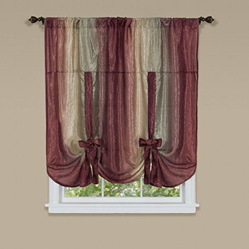 Ombre Burgundy Striped Modern Window Curtain Panel: 50" x 63", Tie-Up Shade