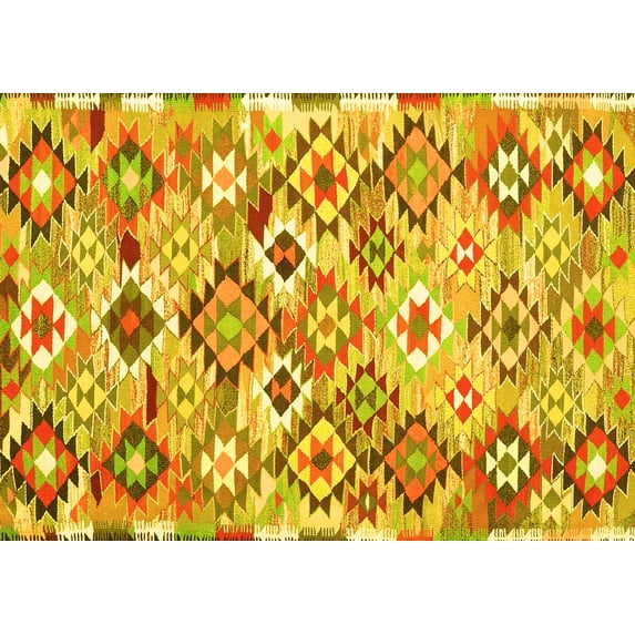 Ahgly Company Machine Washable Indoor Rectangle Southwestern Yellow Country Area Rugs, 7' x 9'