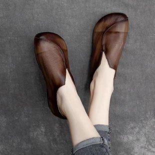 ¡Novedad de 2022! Zapatos informales planos sin cordones Retro hechos a mano para mujer, zapatos de suela blanda de cuero para mujer, mocasines para mamá, zapatos para mujer 38 Gao Jinjia LED