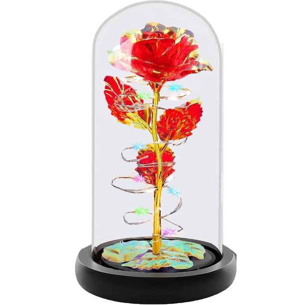 Rosa Artificial Fvawe Galaxia con Luz en Cúpula de Cristal