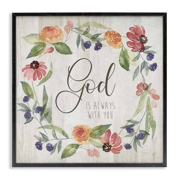 Stupell Industries Shabby Chic God Always with You Sentiment Wild Flower Wreath Black Framed Giclee Art, 12 x 12, by Kristen Brockmon