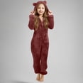 thumbnail image 4 of CCRFTGI Girls Boys Pajamas Onesies Zip Up Long Sleeve Hoodie Jumpsuits Soft Warm Loungewear With Pockets Wine 5-14Years, 4 of 6