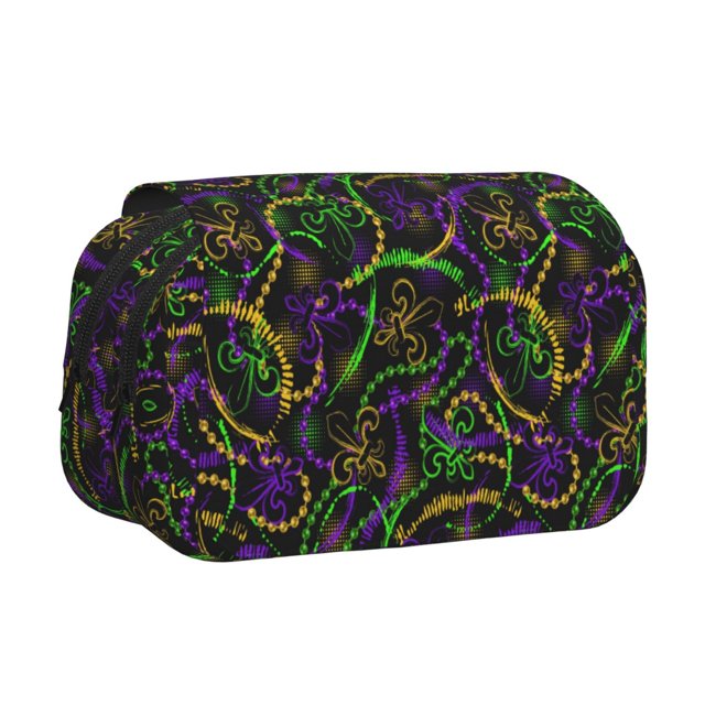 Easygdp Neon Mardi Gras para Estuche de Lápices con Tapa Flip, Suministros de Oficina y Universidad para Adolescentes y Adultos