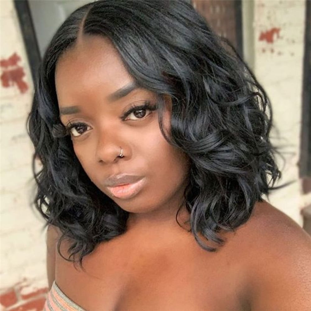 150 Density Body Wave Short Bob Wig Human Hair Pre Plucked Hair black 8 - 16 Inch T Middle Part Lace Bob Wigs for Women