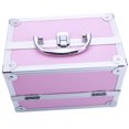thumbnail image 5 of Makeup Train Case with Lock and Mirror, Portable Aluminum Cosmetic Organizer Box 2 Trays (Pink), 5 of 9