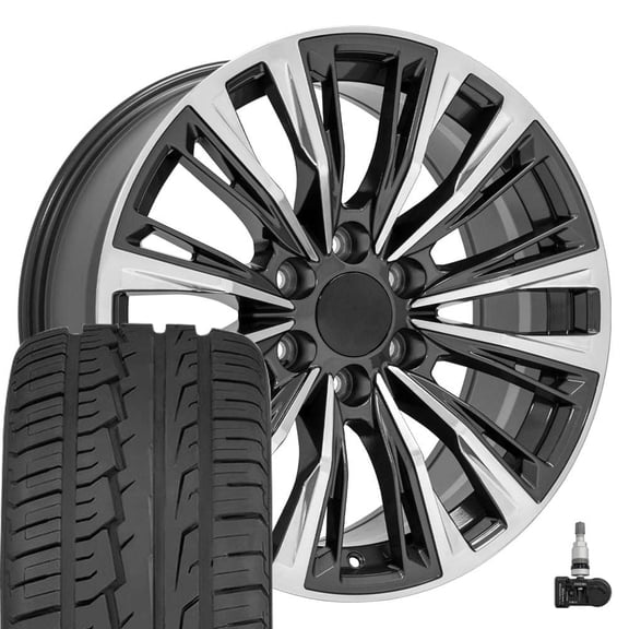 OE Wheels CA93 20 Inch Rims and Tires Fit Escalade-V Series Style 6x139.7 20x9 Gloss Gunmetal with Polished Face - Hollander 4869 - iMove Gen 2 275/55-20 (Set of 4)