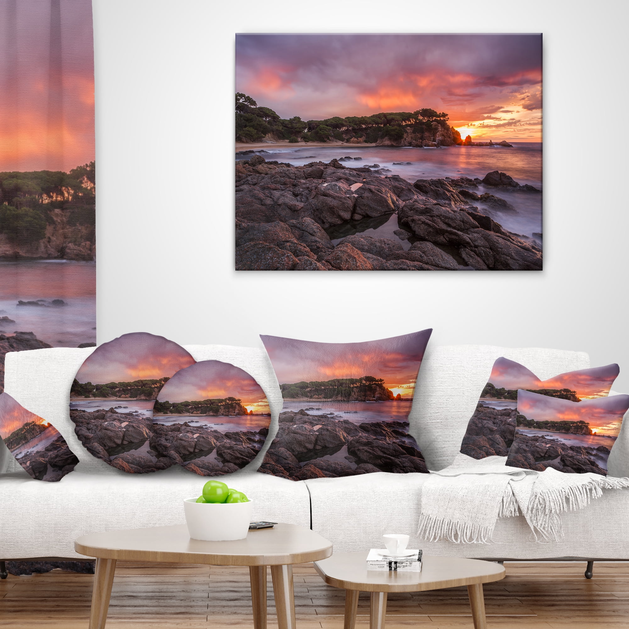 Designart Gloomy Seashore with Large Rocks - Seascape Throw Pillow - 12x20