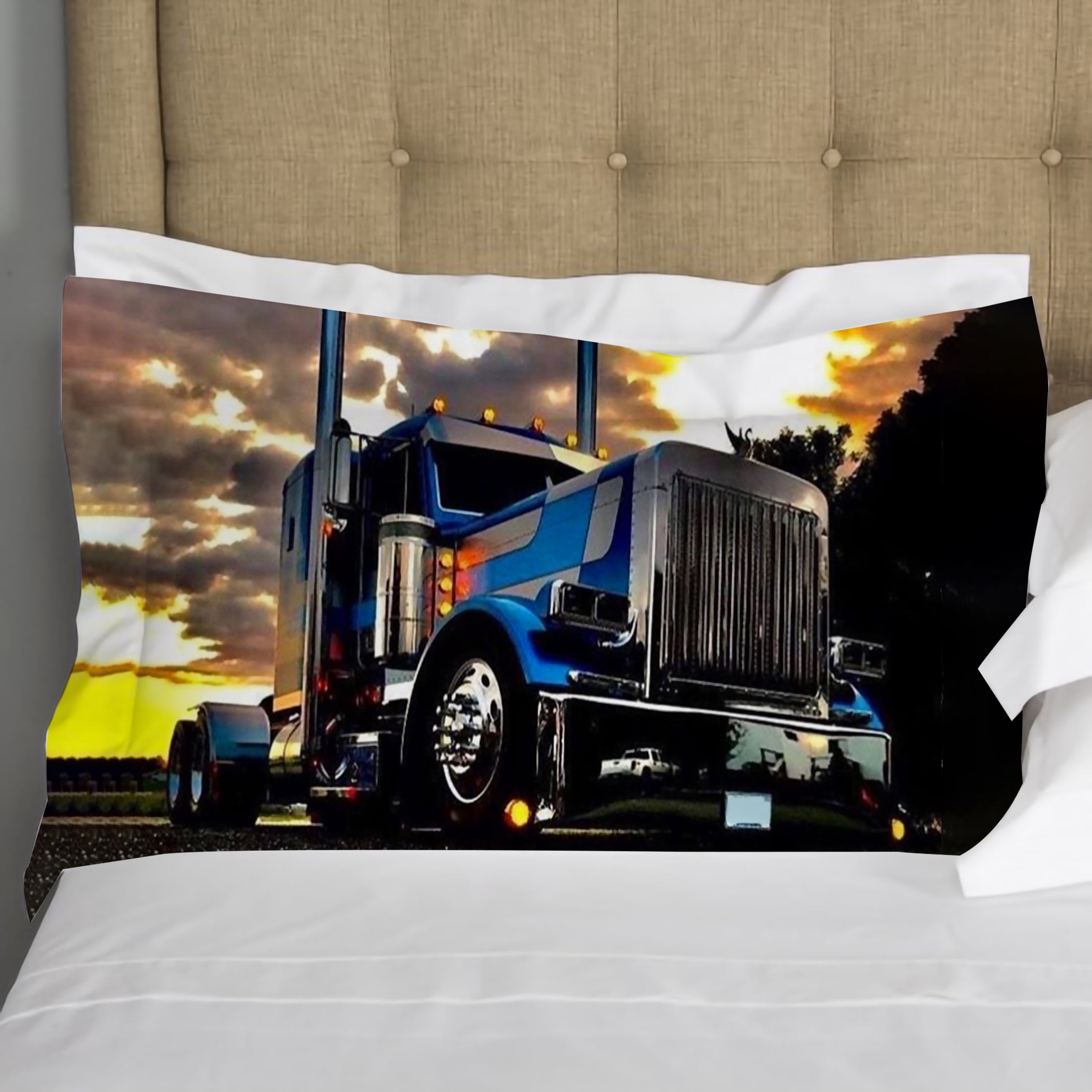 Milsleep Truck Printed Bedding Cover Set with Pillowcase Boy Man Duvet Cover Sets Home Textiles,Queen (90"x90")