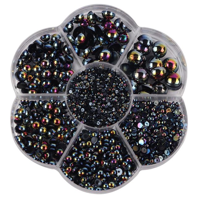 Minnieouse 2800Pcs/Set Half Pearl Flatback Beads Satin Luster Plastic for Wedding Dress Ropa, zapatos y accesorios Miscelánea negro