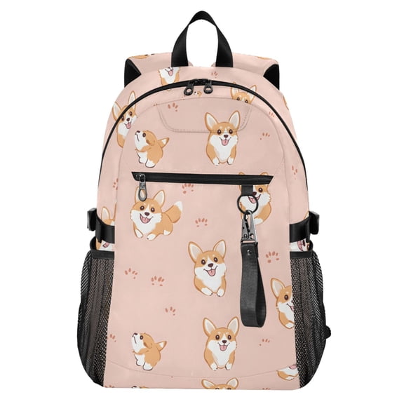 JIALIOU 14" Laptop Backpack Waterproof Airline Approved Stylish Casual Daypack for Travel Business College Work, Corgi and Footprints