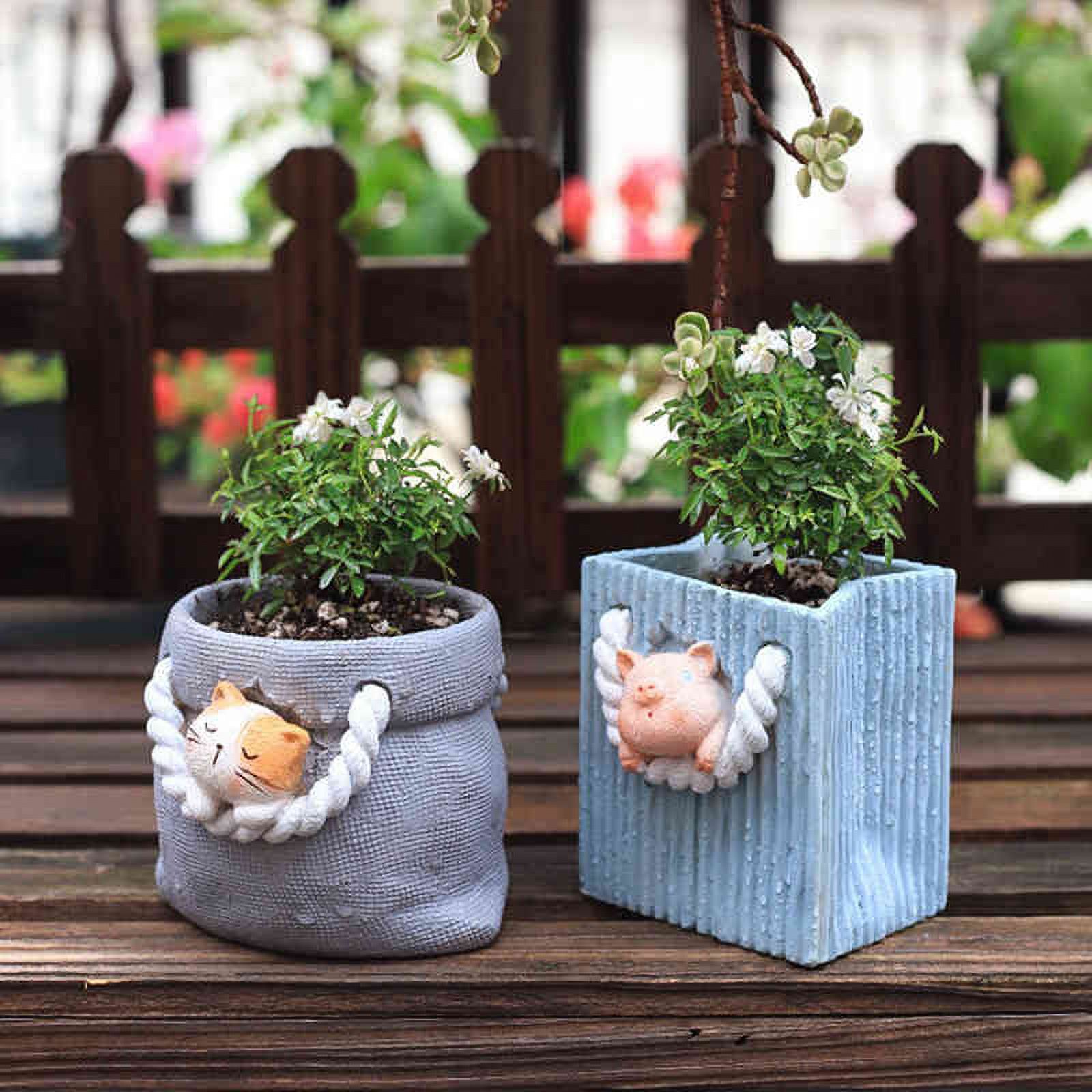 Cute Animal Plant Pots,Resin Flower Pots Outdoor Garden Planters with Drain Holes 4 inch Indoor Small Plant Pots for Family Woman Wife Mother Gift - image 5 of 6