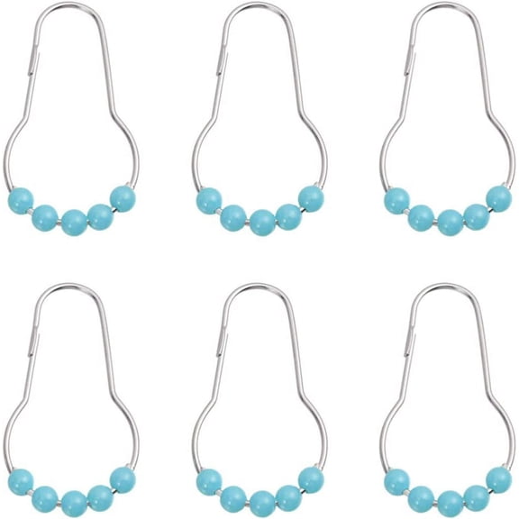 Shower Curtain Hooks 12 Pcs Shower Curtain Rings, Iron Plating Acrylic Curtain Hooks,Rust-Resistant Shower Curtain Hangers for Toilet Home Bathroom M (Sky-Blue) Stainless Steel S Hooks