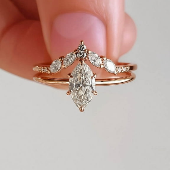 KANISHKAGEMS&JEWELS Marquise Cut Moissanite Bridal Wedding Ring Set Curved Proposal Band Statcking Matching Women Jewelry Anniversary Gift For Wife