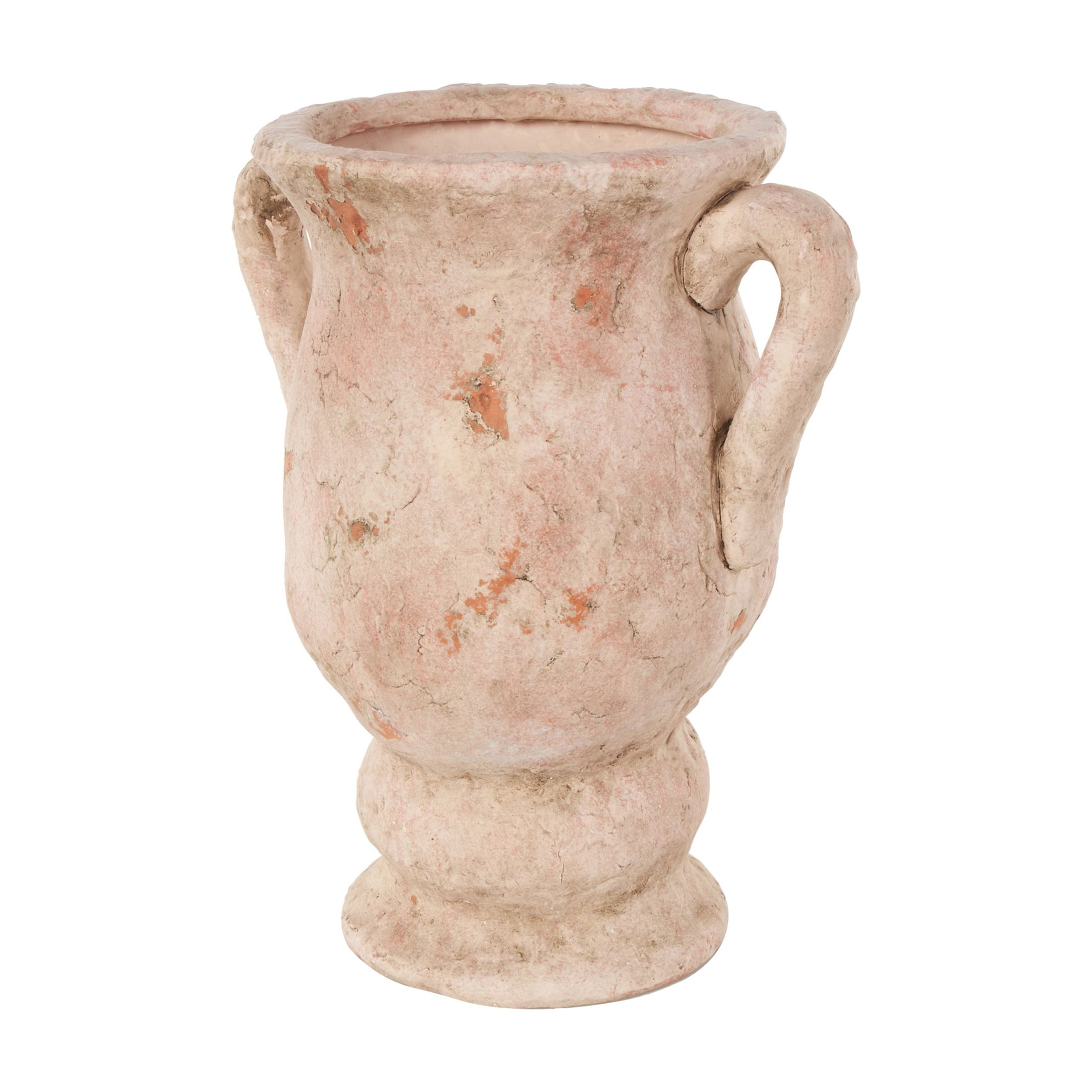 DecMode 17" Antique Style Distressed Pink Ceramic Vase with Handles