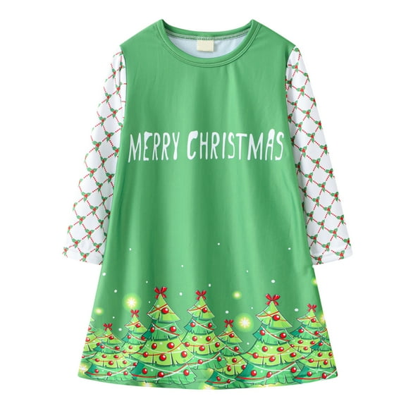 Generic Girls Santa Claus Holiday Dress Kids Winter Long Sleeve Princess Dress Toddler Baby Kids Girls Christmas Print Party Dress Princess Dresses Girls Princess Fairy Dress