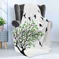 thumbnail image 4 of Birds Soft Flannel Fleece Throw Blanket, Spring Tree Silhouette of Flyind Animal Wind Liberty Peace Design Living, Cozy Plush for Indoor and Outdoor Use, 60" x 80", Green Black White, by Ambesonne, 4 of 5