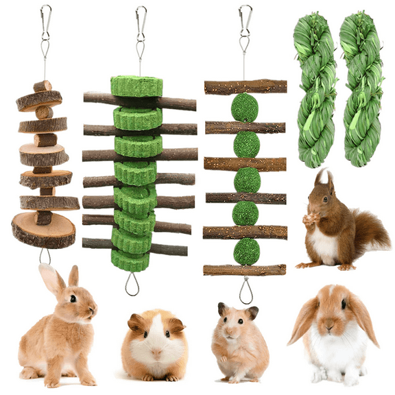 Grembeb 5pcs Rabbit ToysBunny Chew Treat for Teeth Grinding Hanging Timothy Hay Ball  Apple Stick Wood  Alfalfa Grass Cake Food Snack for Cage