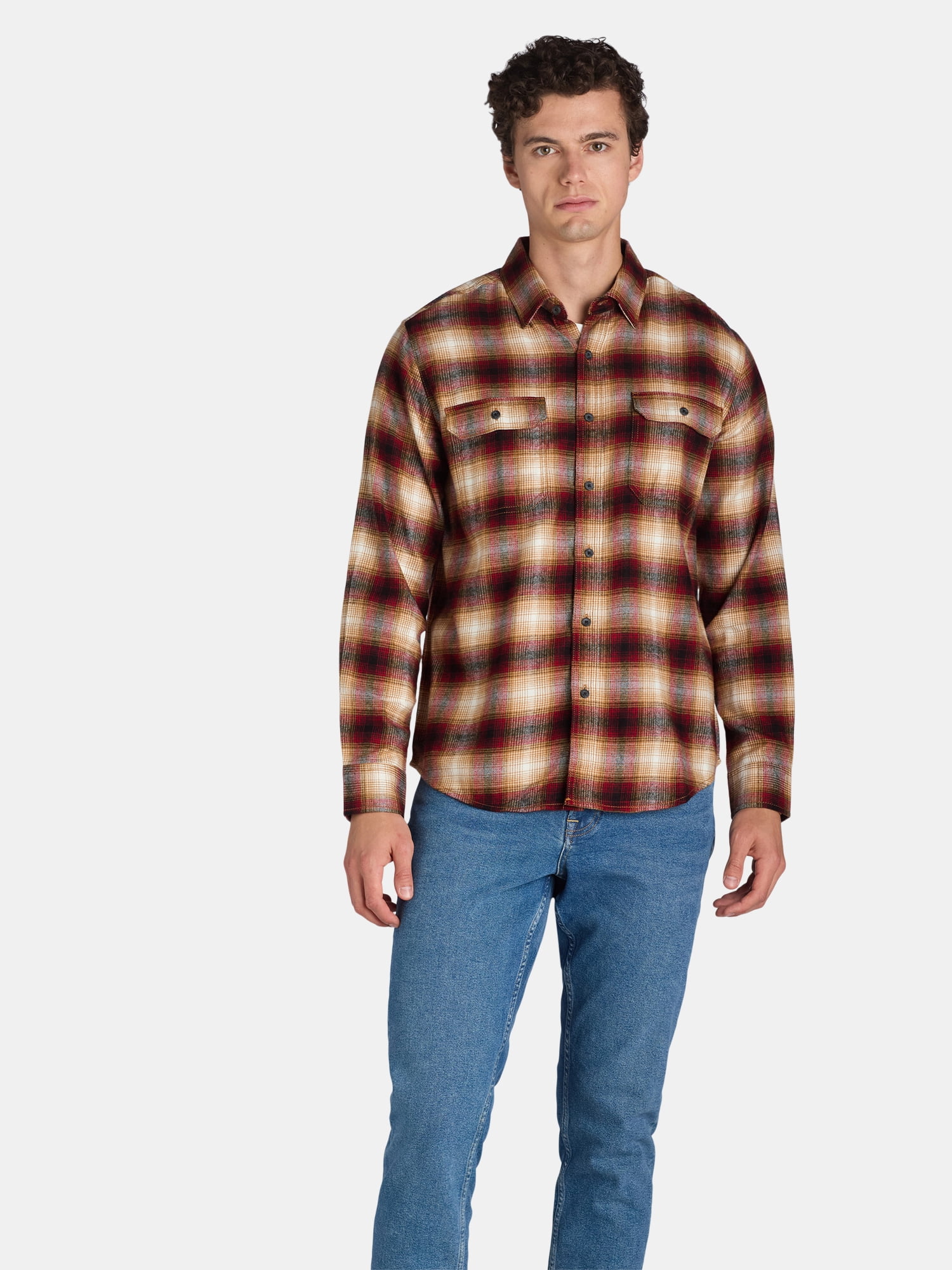 George Men's & Big Men's 2-Pack Flannel Shirt with Long Sleeves, Sizes XS-3XLT