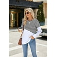 thumbnail image 2 of Women's Solid Color Round Neck Contrast Striped Long Sleeve Sweatshirt Jacket, 2 of 3