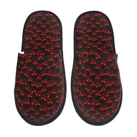Balery Red Skulls 4 Slient Indoor Furry Fleece Comfort House Shoes Soft Non-Slip Home Shoes Cotton slippers House Slippers-- Large