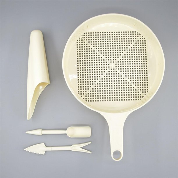 4 piezas Gardenería de suelo Portable Portable para agarrar herramienta de filtro de arena de plantas Beige