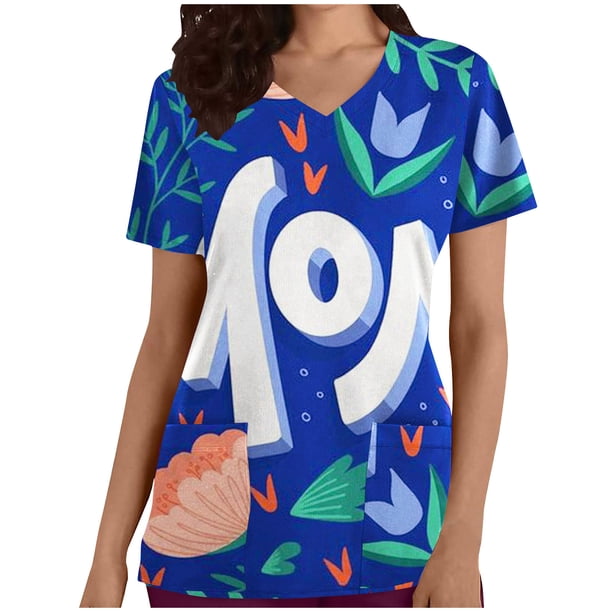 Camiseta de manga corta con cuello en V y estampado de mujer con estilo Blusa suelta con estampado OAVQHLG3B Store lin121212