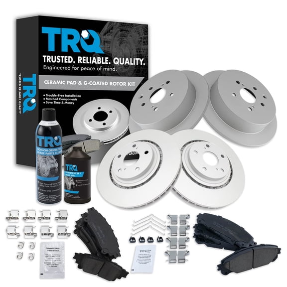 TRQ Front & Rear Ceramic Brake Pad & Coated Rotor Kit w/Chemicals for Lexus BKA23148 Fits select: 2015-2019 TOYOTA HIGHLANDER, 2011-2020 TOYOTA SIENNA
