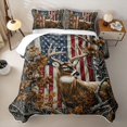 thumbnail image 2 of Castle Fairy Vintage USA Flag Whitetail Deer Quilt King for Teens,Autumn Maple Birch Rustic Wood King Coverlet Set,Brown Red Cream, 2 of 7
