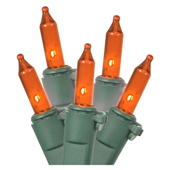 LiteSource 33502 - 35 Light 11.5' Green Wire Amber Miniature Christmas Light String Set with 3" Spacing