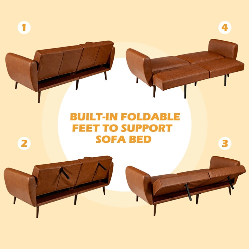 Finihen Convertible Futon Sofa Bed, Modern Convertible Sleeper Couch, 3 Seat Convertible Sofa Bed with Adjustable Backrest, for Living Room, Brown Finihen Convertible Futon Sofa Bed, Modern Convertible Sleeper Couch, 3 Seat Convertible Sofa Bed with Adjustable Backrest, for Living Room, Brown