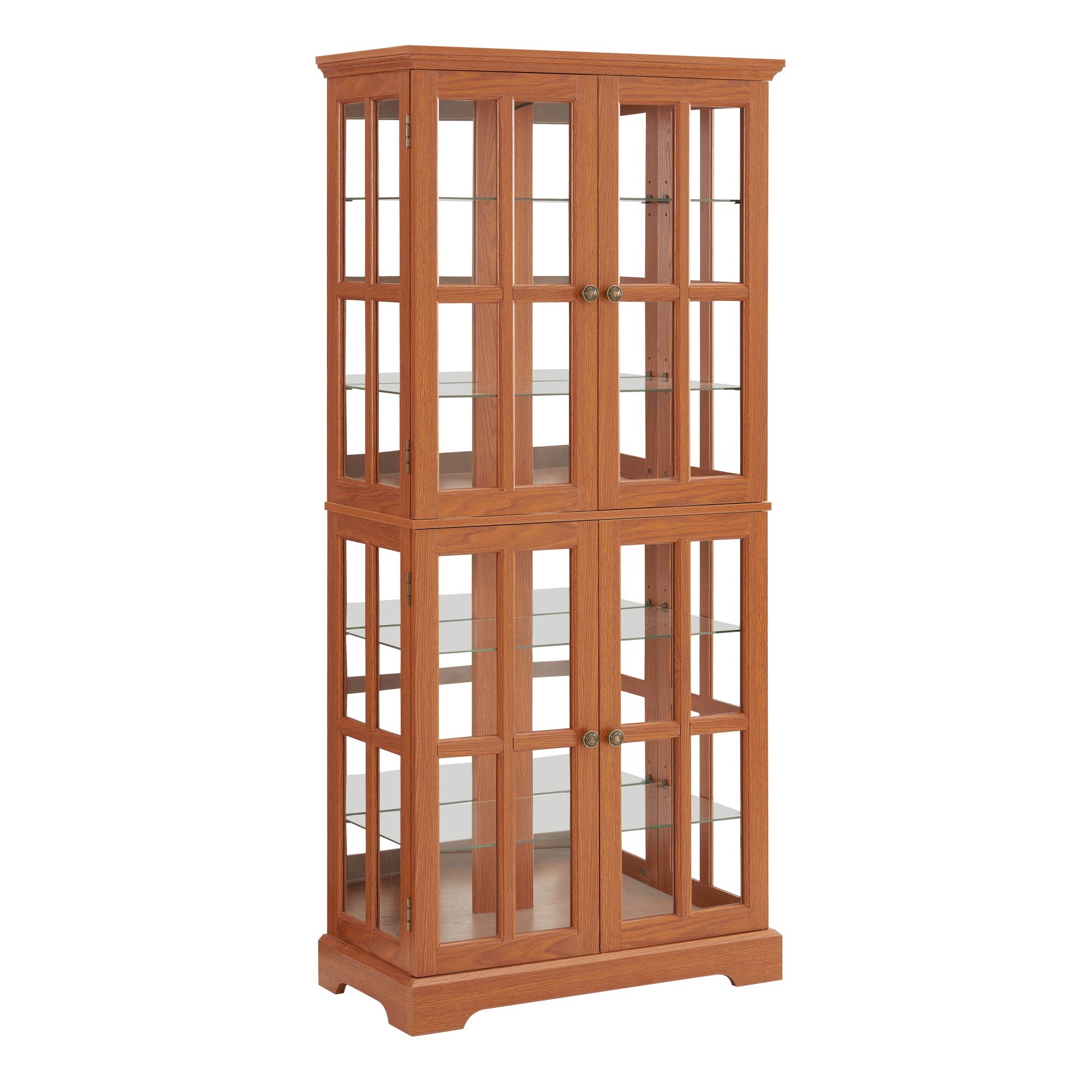 AENKYO Antique Glass Display Case with E26 Bulb & Adjustable Shelves - Elegant Curio Cabinet for Living Room, Dark Oak