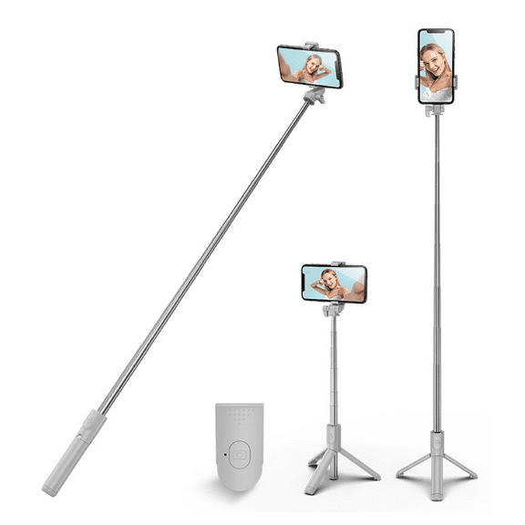 REQO Selfie Stick Tripod,3 in 1 Extendable 360° Rotation Tripod Stand with Detachable Wireless Remote Portable Mobile Phone Holder Compatible with iPhone,Android,Samsung (white )