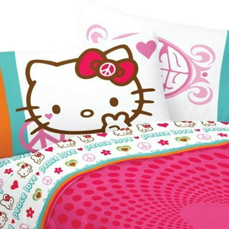 Hello Kitty Bed Sheet Set Sanrio Peace and Love Bedding ...
