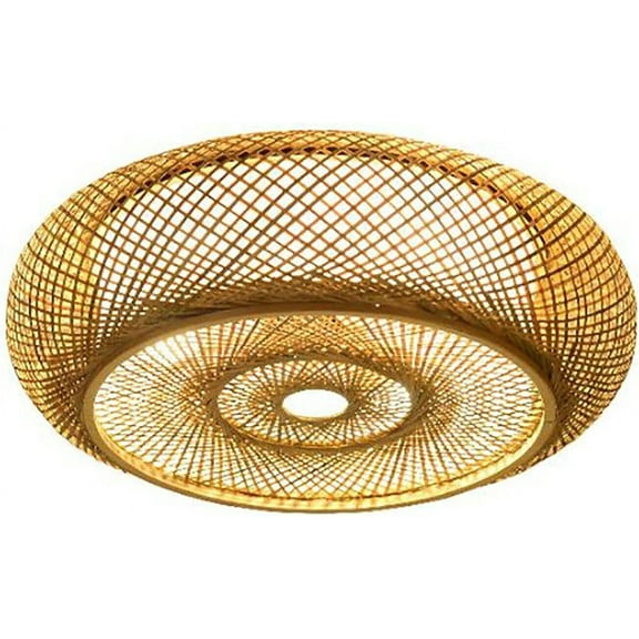 20 " Bamboo Ceiling Lamps, Vintage Bamboo Ceiling Ceiling Lights, Hand-Woven Bamboo Cane Semi-Flush Mounted Ceiling Lights, Bohemian Ceiling Lights, for Bedrooms, Living Rooms, Kitchens
