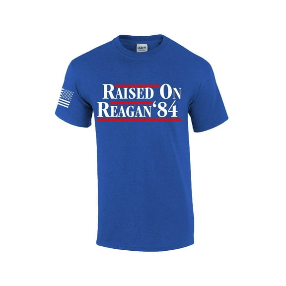 Reagan Bush 1984 Raised On Reagan Campaign Mens Flag Sleeve T-shirt-Antique Royal-medium