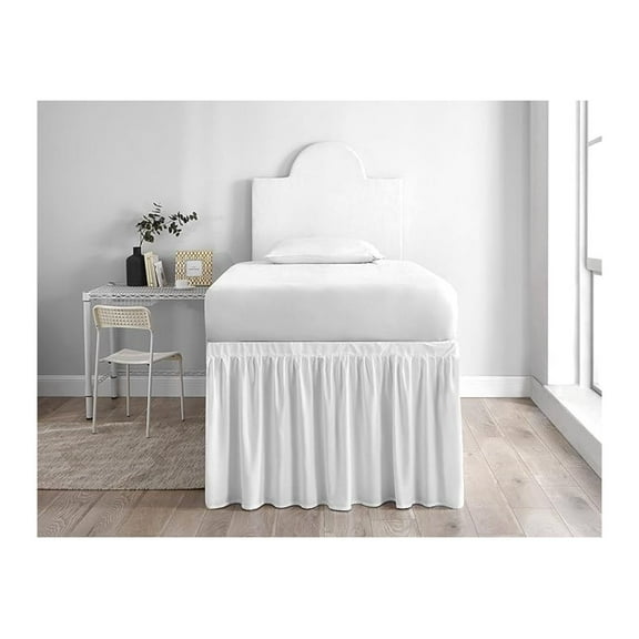 Twin XL Bed Skirt Panel - White, Dorm Bedding, 30 Inch Drop, Fits Twin/Twin XL Beds, Under Bed Storage Cover, Easy Tie Design