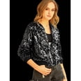 thumbnail image 2 of Chaqueta De Bombardero De Lentejuelas Con Cremallera Y Manga Larga Recortada Con Purpurina Para Mujer Negro S, 2 of 6