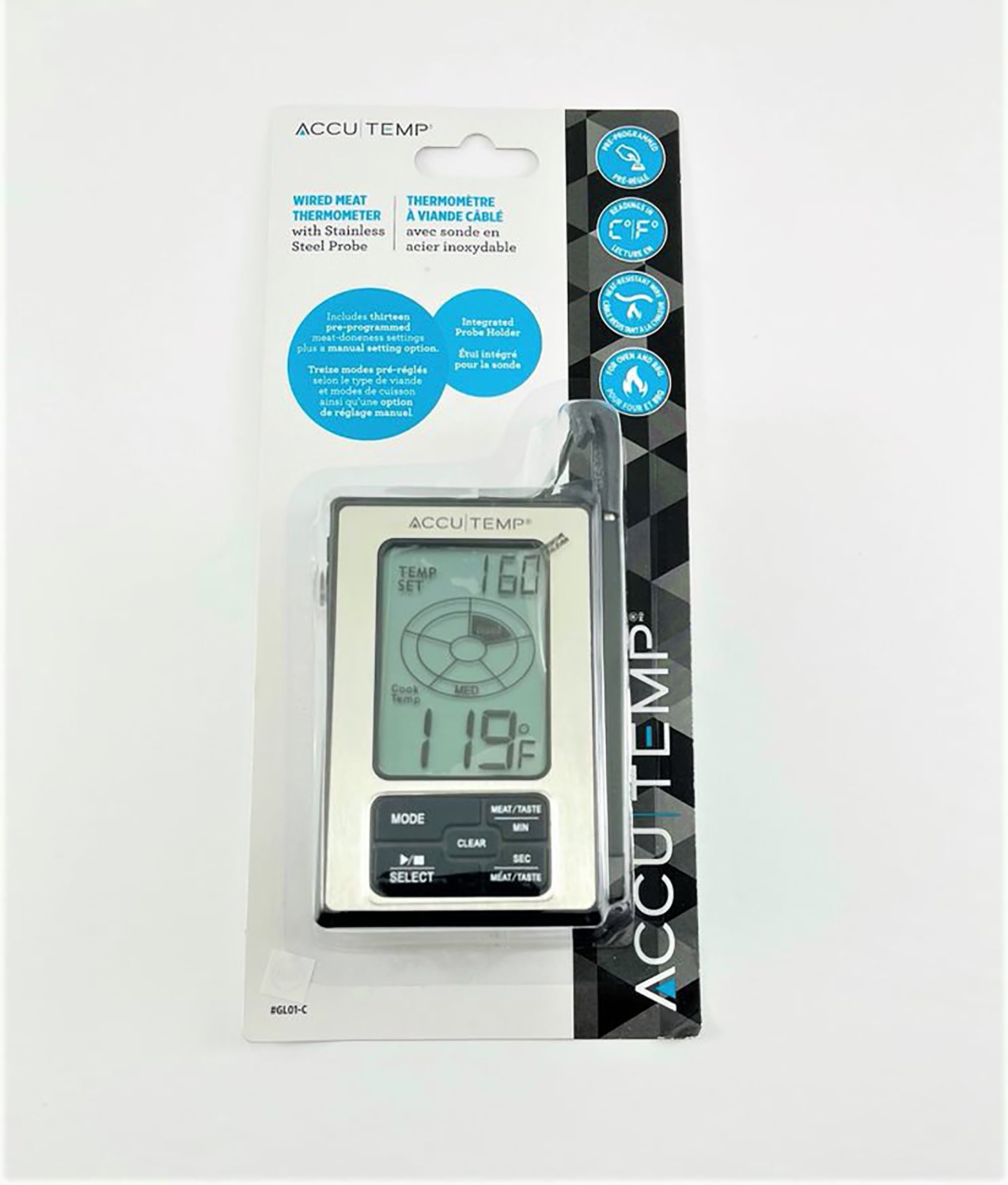 AccuTemp Wired Meat Thermometer w/ Stainless Steel Probe & Pre-Programmed  Doneness Settings