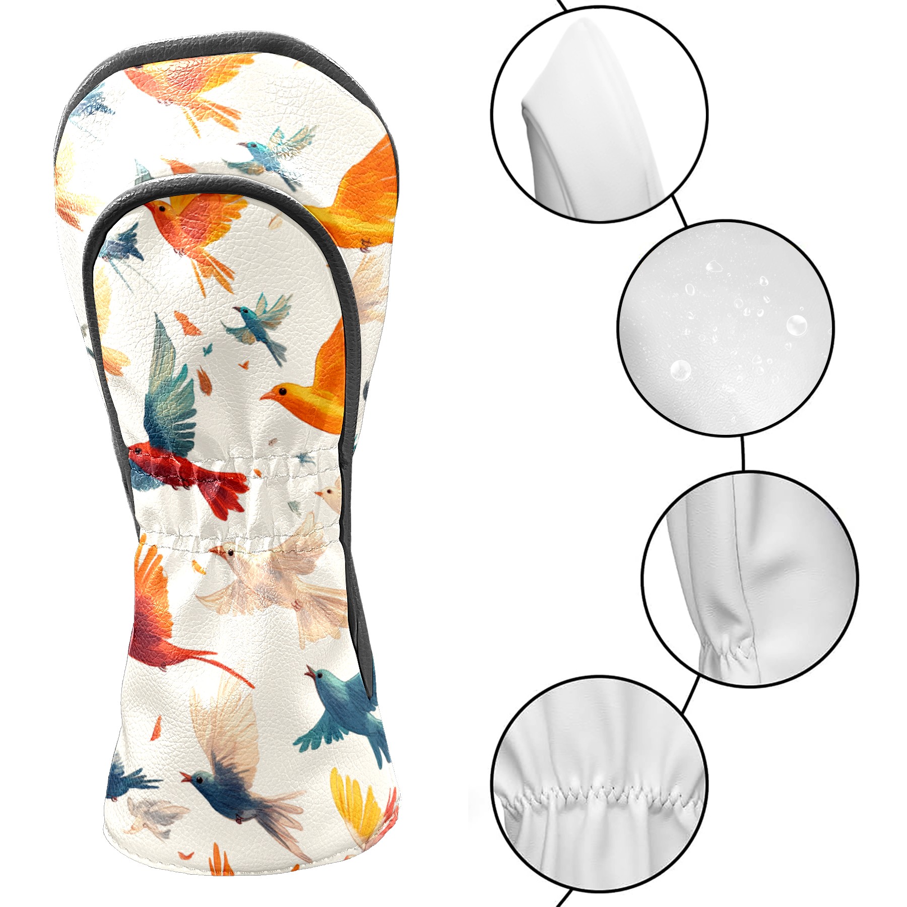 Golf Club Covers PU Leather Waterproof Head Covers for Fairway Woods Hybrids Colorful Pigeons