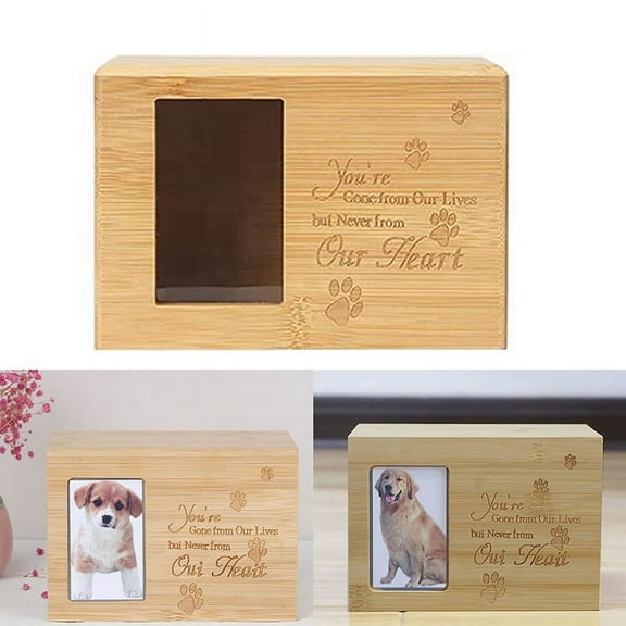 Pet Urn, Pet Memory Urn for Ashes, Pet Cremation Urn with Picture Frame, Urn Cremation Box Wood Color wooden