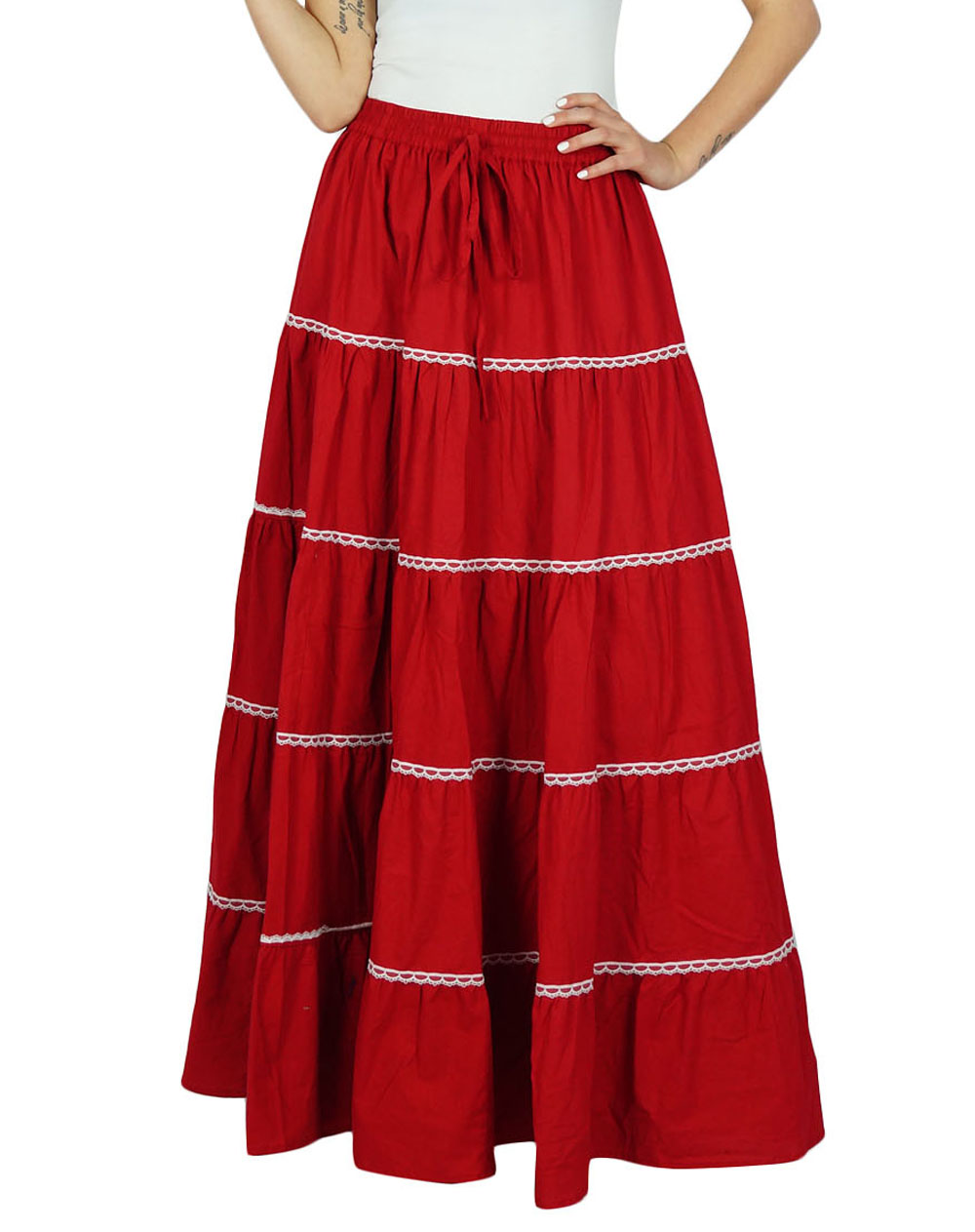 Bimba Women's Long Flared Boho Skirt – Cotton Maxi Skirt With Elastic Waist – 40 Inch Length (Machine Wash)